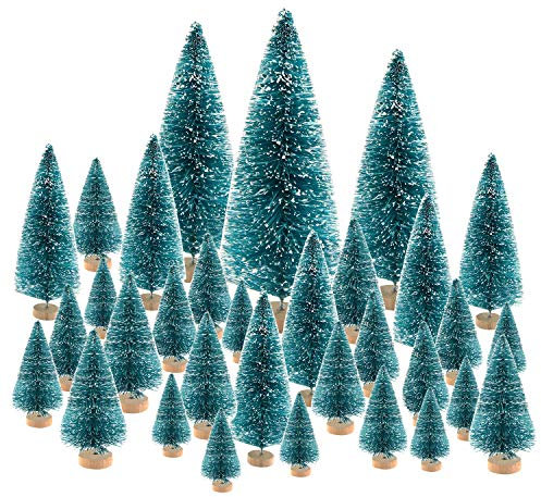 KUUQA 66Pcs Mini Christmas Trees - Bottle Brush and Sisal Snow Pine Trees for Architecture, Winter Snow Ornaments, Christmas Decorations, and Diorama Models