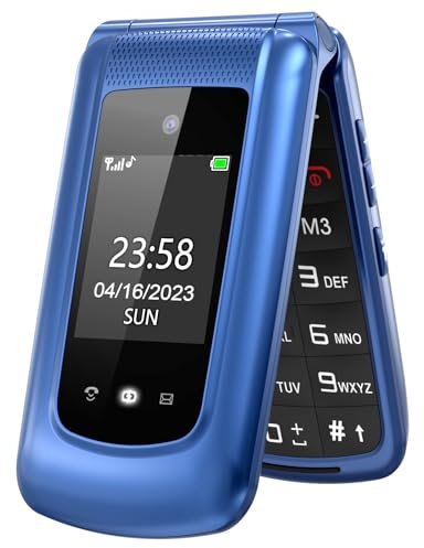 uleway GSM Telefono Cellulare per Anziani,Flip Telefoni Cellulari Tasti Grandi,Volume alto,Funzione SOS, 2.4+1.77 Doppio display,Pantalla 2.4(Blu)…