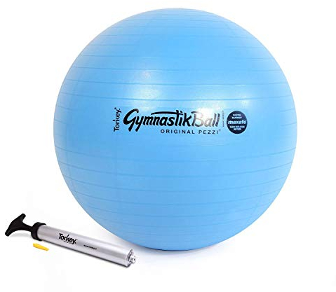 PEZZI - Gymnastikball Original Pezziball MAXAFE 65cm Ø mit Tonkey Handpumpe – Sitzball für Therapie, Sport & Büro - Universeller Trainingsball aus Flexton Silpower® belastbar bis 400 kg – Lightblue