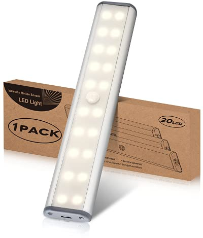 Wiederaufladbar Schrankbeleuchtung mit Bewegungsmelder, LED Sensor Licht Kleiderschrank Lampen Unterbauleiste Beleuchtung Küchenleuchte, Nachtlicht Schranklicht Auto On/Off mit Stick-On Magnetstreifen