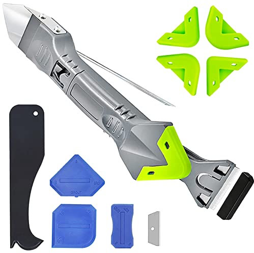 5-in-1 Strumento per Calafataggio, Kit di Strumento di Sigillante, stainless steelhead Spatole 5 in 1, Raschietto in Silicone, lama di scorta per Raschietto per Rimozione per Sigillanti