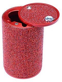Aschenbecher Windaschenbecher Achenbecher Ornamente Tragbare Multifunktionsauto Aschenbecher Diamant Inlay Metallhaus Mit Deckel Mini Pocket Mülleimer Dekoration Zubehör-Rot