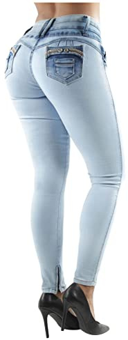 Women's Plus Size Colombian Design Butt Lift Push Up Mid Waist Skinny Jeans in Light Blue Denim Size 18 (2967)