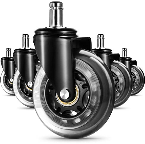 EDIMENS Office Chair Wheels Caster Replacement for Rubber Office Chair Wheel for All Floors, Set of 5 11mm Universal Size Work Office Chair Castors for Office Home Chairs