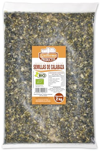 Guillermo | Pipas de calabaza BIO - Bolsa 2kg. | 100% ecológico | Semillas de calabaza | Grasas totalmente libres de colestero
