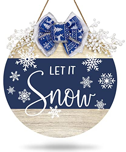 Whaline Weihnachten Holz Hängeschild Winter Let It Snow Türhänger mit Schleife Rustikal Willkommen Haustür Schild Dekoration für Zuhause Innen Außen Bauernhaus Wandfenster, 30,5 cm