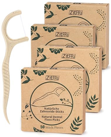 ZITFRI 200 Pcs Filo Interdentale Bastoncini Sostenibili, FilI Interdentali Vegano con Stuzzicadenti Resistenti agli Strappi Senza Plastica, Bastoncini Dentali Naturali per l'Igiene dei Denti