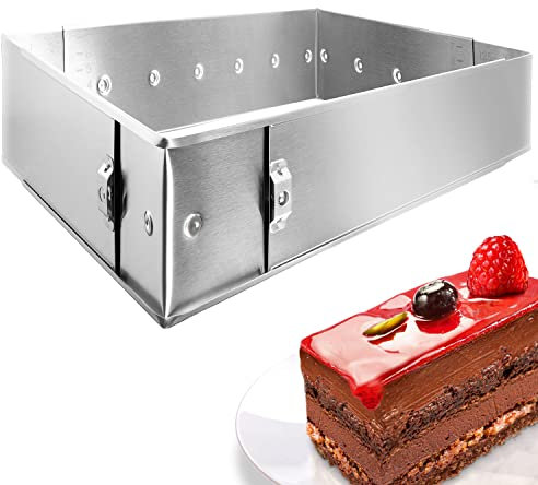 4smile Backrahmen rechteckig verstellbar - Edelstahl Backform rechteckig, 8 cm hoch – Profi-Kuchenform eckig B 20-35cm x L 35-50cm, innovatives Schienensystem