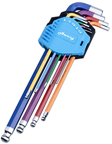 Awang Innensechskant Satz, 9tlg Innensechskantschlüssel HX mit Kugelkopf 1.5mm-10mm, Cr-V-Stahl, Profi Sechskantschlüssel Set klein und kompakt mit Klapphalter-Metrisch