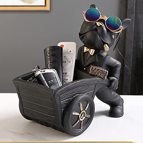 OKESYO Französische Bulldogge Tablett Deko, Dekofigur, Butler Figur Hund, Harz Skulptur Desktop Ornament für Bücherregal, Büro, Wohnzimmer, G - Schwarz