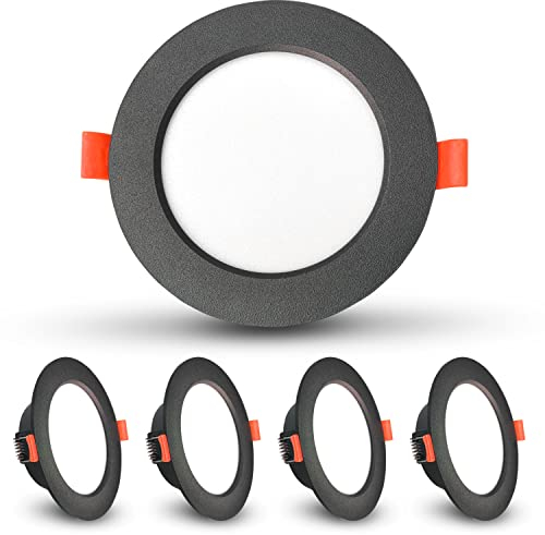 Sweier Ultra Slim 5W LED Einbauleuchten Warmweiß 3000K IP44 Badezimmer Downlights, 480LM Runde Spots für Schlafzimmer, Ausschnitt 70-85mm, 5er-Pack (Schwarz)