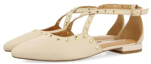 GIOSEPPO Bailarinas DE Piel Color Off-White con Punta Fina Y Detalle DE TACHAS para Mujer Garcon