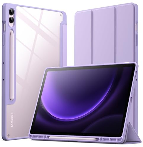 JETech Funda para Samsung Galaxy Tab S9 FE Plus, Púrpura Claro | Trasera Transparente, Carcasa con S Pen Soporte, Protección Slim Antigolpes, Soporte Tríptico