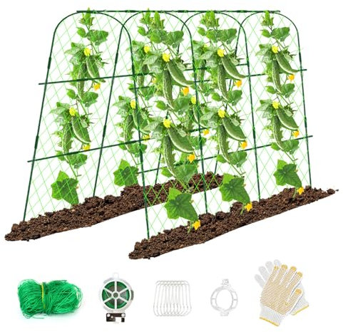 Hoyejyou Traliccio per cetriolo per letto rialzato, a forma di U, per piante rampicanti all'aperto, arco in metallo, traliccio per verdure, supporto staccabile per pomodori, zucche, zucchine