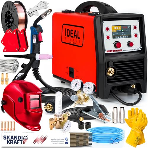 Ideal Expert MIG 215 LCD - Saldatrice Inverter Professionale 200A - MIG/MAG, MMA, TIG Lift - Sinergia, Saldatura a Punti, Saldobrasatura - Pre Flow e Post Flow - Torcia Binzel MB15 - Set Professional