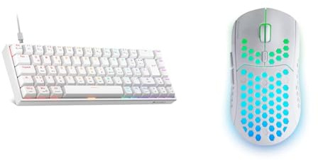 KOORUI Mechanische Tastatur, 60% Gaming Tastatur & Mars MMW3W Kabellose Maus, RGB Flow, Ultraleicht 79g, 3200DPI, Weiß