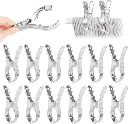 12 Stück Edelstahl Strand Handtuch Clips, Groß Strandtuchklammern Edelstahl, Große Wäscheklammern, Wäscheklammern Metall, für Tägliche Wäsche, Strandtuch, Badetuch, Bettwäsche und Dicke Kleidung