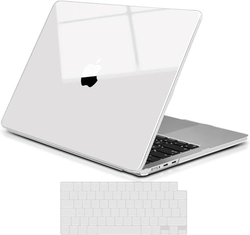 TECOOL Premium Hülle für MacBook Air 13.6 Zoll M4 M3 M2 A3240 A3113 A2681 (2022 2024 2025 Freisetzung), [Extrem Dünn u. Leicht] Schutzhülle Case u. EU TPU Tastaturschutz, Glänzend Klar | A3449/A3240/A3113/A2681 2022-2026, Ultradünne Schutzhülle, Snap-on, Ohne Logoausschnitt, TPU EU Tastaturschutz