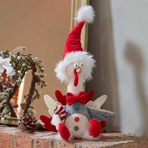 Marco Paul Large Plush Turkey Christmas Decoration - 36cm Freestanding Felt Xmas Ornament with Santa Hat - Novelty Christmas Turkey For Home Decor, Staircase Ornaments, Bedroom Decoration & Sofa Decor