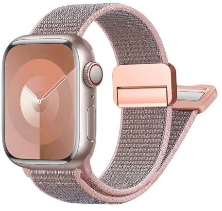 Nylonslinga magnetiskt klockarmband för klocka för iwatch sports loop klocka utbytesrem, rosa sandfärg, 42/44/45mm