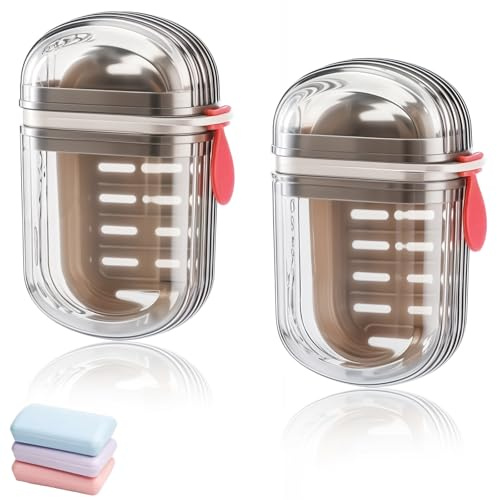 Seifendose Reise,2 Stück Versiegelte Auslaufsichere Seifenbox Festes Shampoo Aufbewahrung Seifendose mit Deckel und Abtropfschale für Zuhause Outdoor-Camping Reisen Badezimmer