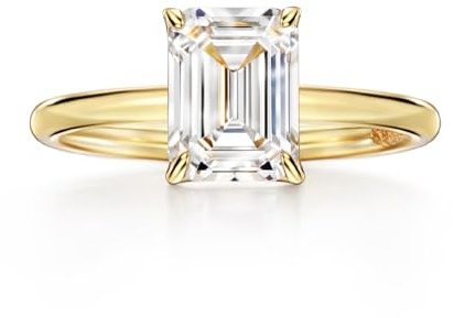 Michooyel 925 Sterling Silver 2ct Cubic Zirconia Engagement Ring for Women, Emerald Cut CZ Solitaire Promise Rings 18K Gold Plated Rings Size 8