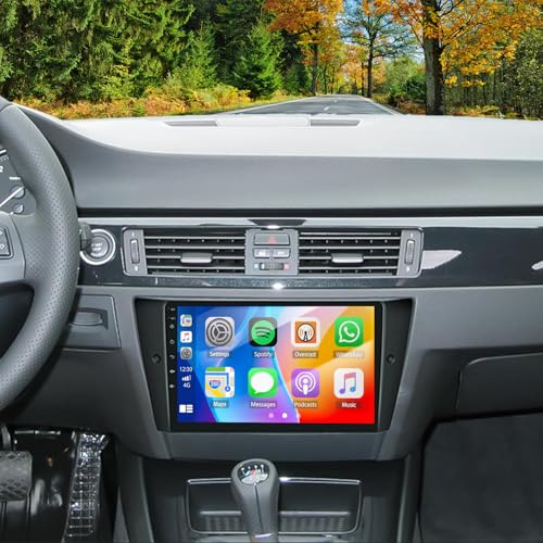 Android 14 Car Stereo Upgrade for BMW E90 E91 E92 E93 2005-2012 with Wireless Carplay Android Auto 9 Inch IPS Touch Screen 2 DIN Car Radio Headunit GPS Sat Navi WiFi HiFi Bluetooth FM RDS Camera Mic
