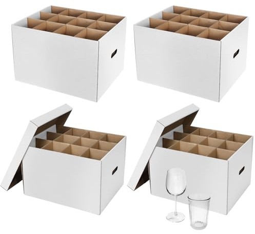 Feifeiya 4 Pack Wine Glass Moving Boxes Kitchen Moving Boxes with Handle Kitchen Kit with Lid for Dish Glassware(White,15 x 12 x 10 Inches)