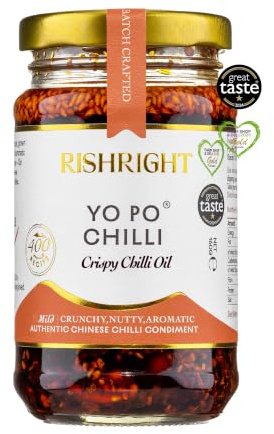 RishRight Yo Po Chilli Oil, Qin Chilli Single Origin, Mild Spicy Crispy Chili Oil, 100% Natural & Vegan Chili Crisp, 400-Year-Old Recipe, Award Winner Chili Crisp Oil 160g