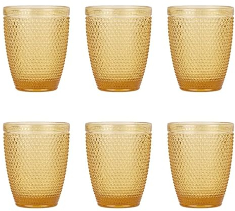 TRESV Set de 6 Vasos Colores o Transparente, Vaso de Cristal agua de 250 ml, Vaso de Agua y Bebidas, Aptos para Lavavajillas (Naranja 250ml)