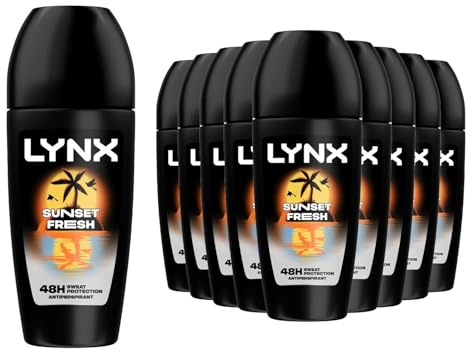 Lynx Sunset Fresh Antiperspirant Roll On for Men 50ml Pack of 12 48H Sweat Protection Mango & Mandarin Fragrance Mens Roll On Deodorant Lynx Antiperspirant Roll On