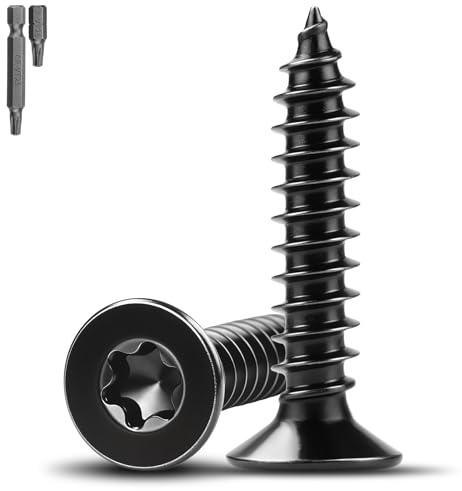 Mbsomnus 70 Stück Holzschrauben Schwarz M5x16 mm Schrauben Edelstahl A2 V2A Senkkopfschrauben Akustikpaneele Schrauben Holzschrauben Torx Vollgewinde Spanplattenschrauben für Möbelmontage
