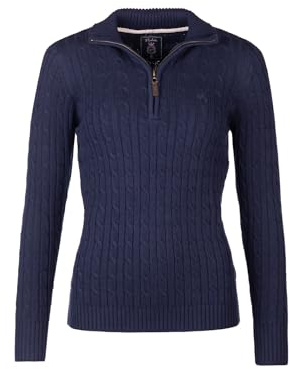 Ladies Quarter Zip Cable Knit Jumper Womens Chunky Knitted Sweater Long Sleeve Pullover Half Zip V Neck Jumpers (UK, Numeric, 14, Regular, Regular, Navy)