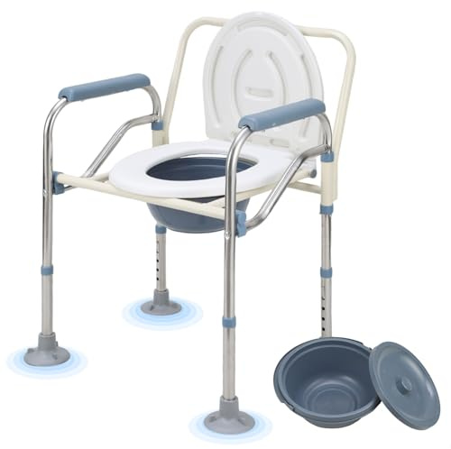 Randaco Höhenverstellbarer Toilettenstuhl & Duschstuhl 150kg, Faltbar mit Rutschfesten Füßen - Inkl. Toilettenhilfe & Nachttopf - Für Senioren, Schwangere, Kinder | 5 Höhenstufen,10 cm rutschfeste Fußpads,ABS-Sitzplatte,abnehmbarer Eimer mit Deckel,werkzeuglos montierbar und klappbar