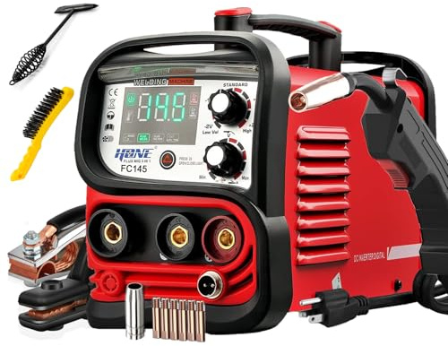 HONE MIG Welder Machine, Actual 145Amp 110V/220V Dual Voltage Flux Core Welder, 3 in 1 Synergic Gasless wire MIG/Stick Welder/Lift TIG Welding Machine, IGBT Inverter with LCD Display Portable Welder.