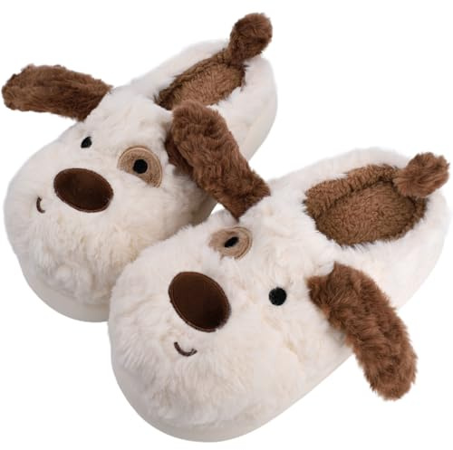 XUNBAI Dog Slippers for Women Men,Cute Fluffy Animal Slippers,Dalmatian Cotton Shoes,Warm Winter Wear Home Cozy Furry Soft Indoor Kawaii Shoes