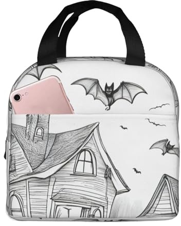 Pyjwyfmy Bolsa de almuerzo aislada con estampado de murciélagos voladores de Halloween, lonchera ligera con papel de aluminio grueso para unisex
