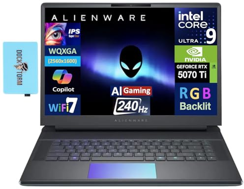 Alienware 16 Area-51 AI Gaming Laptop 16.0 240Hz IPS WQXGA Display (Intel Ultra 9-275HX, GeForce RTX 5070 Ti 12GB, 32GB DDR5, 2TB PCIe SSD, RGB KB, Win 11 Pro) w/DKZ USB Port Expander
