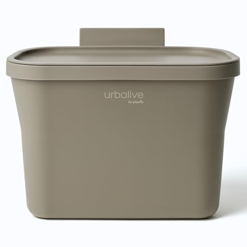 Plastia Urbalive Design Biomülleimer Küche zum Aufhängen 4L - Komposteimer Küche mit Deckel - Kleiner Mülleimer zum Aufhängen für alltäglichen Biomüll - Spülmaschinenfest, Taupe