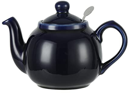 London Pottery Farmhouse - Tetera de cerámica de 4 tazas con infusor extraíble y tapa, tetera grande con colador de malla fina de acero inoxidable, tetera de 1200 ml para té suelto o bolsas (azul