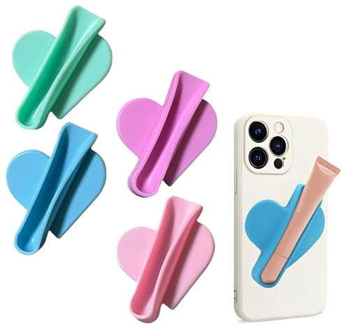 4 Stück Lipgloss Handyhülle, Herzform Design Lipgloss Halter Handy, Stilvolles Handyhülle Halter zum Aufkleben, Lip Gloss Phone Case für Frauen und Mädchen Smartphones