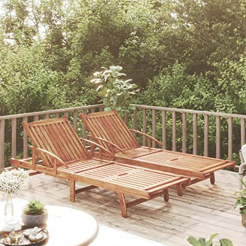 QUAHEAS Sonnenliegen 2 STK. Massivholz Akazie, Ölbehandelt, Verstellbar, Rollbar, 200x68cm, Gartenliege Outdoor mit Ausziehtisch, Wetterfest, Robust & Langlebig