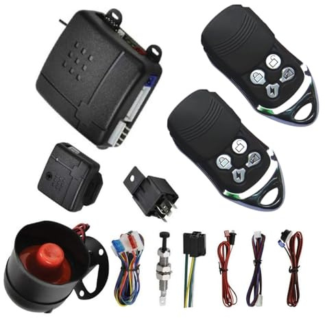 Riloer Sistema de alarma universal para coche, sistema de bloqueo de puerta de coche con 2 mandos a distancia, compatible con la mayoría de vehículos de 12 V