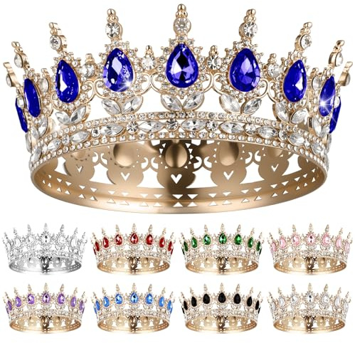 AOOSA Diademe Femme, Couronne Gateau Princesse Strass, Or Bleu
