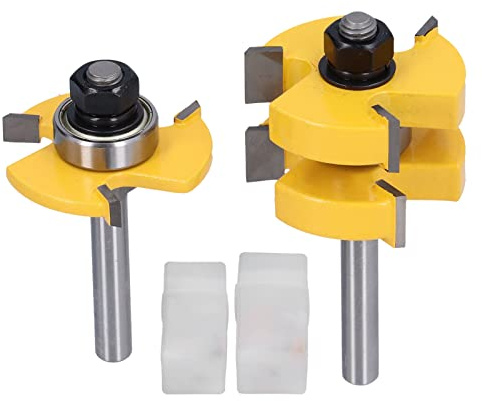 Juego de fresas para ranurado de lengüeta ajustables, fresa de carpintería en forma de T de 3 dientes con vástago de 8 mm, fresas de lengüeta y ranura de acero al carbono para