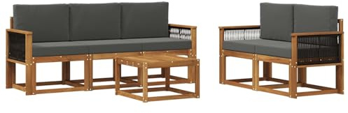 vidaXL Outdoor-Sofagarnitur mit Kissen 6 pcs Natur und Anthrazit, Garten-Sofa, modernes Eckmöbel, Lounge für Terrasse, Sitzgruppe zum Entspannen und Wohlfühlen