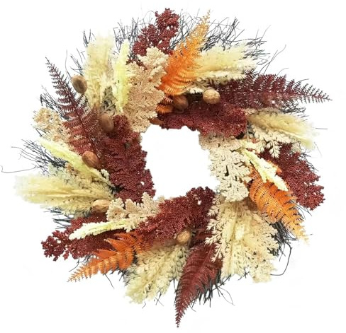 Alomejor Höstkrans Höstskörddekor Faux Wheat Fern och Nötter för Ytterdörren Home Farmhouse 22 (Höstkrans)