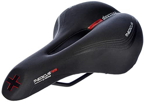 Wittkop Trekking-Sattel mit Geleinlage & Elastomerdämpfung, 5 Zonen für hohen Komfort, ergonomischer Fahrradsattel in Schwarz, ideal für Lange Radtouren, druckentlastend & gesundheitsschonend