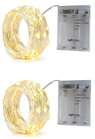 BXROIU 2 x 50er Micro LED Lichterkette Batterie betrieb 3 Programm mit Timer Auf Silberdraht für Party, Weihnachten, Halloween, Hochzeit Deko (Warm weiß, 5 metre 2 Stück)