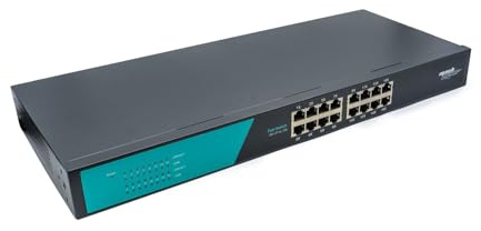 Mach Power Switch Ethernet 16 Porte Fast 10/100 Mbps, Unmanaged, Rack 19” 1U, Plug & Play, Struttura in Metallo, Ideale per Uffici, PMI e Videosorveglianza (SW-UF16L-054)